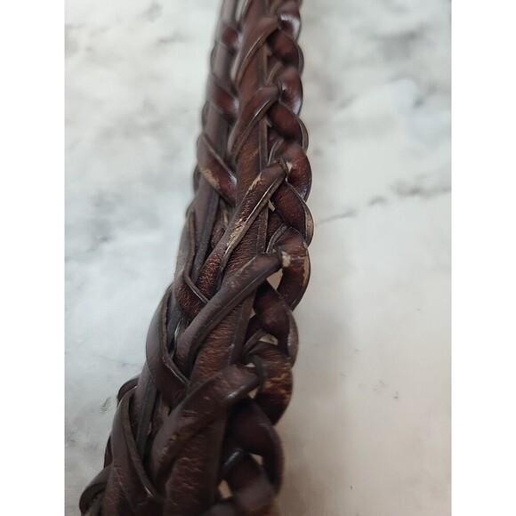 Nautica Brown Leather Braided /Woven Belt 36" Brass Closure *Read - Picture 5 of 7